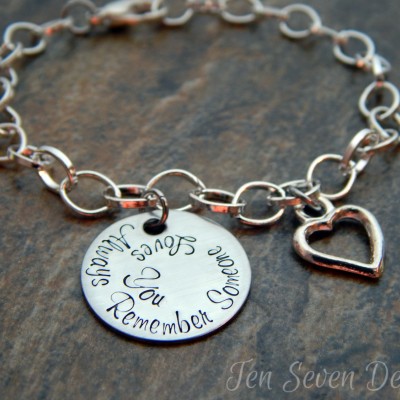 Personalized Charm Bracelet with Custom Disc and Charm - Custom Bracelet - Hand Stamped Bracelet - Gift for Her
