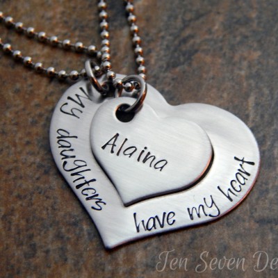 Personalized Heart Necklace Set  - Heart Necklace - Personalized Mother Daughter Necklaces - Christmas Gift for Her - Birthday Gift
