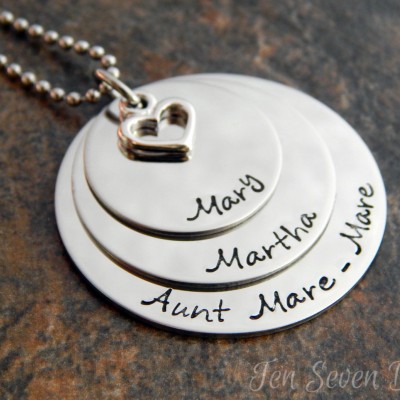 Personalized Jewelry - Mother's Necklace - Hand Stamped - Christmas Gift for Mom - Birthday Gift for Her - Name Necklace w/ Small Heart