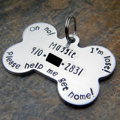 Personalized Pet ID Tag for Dog - Hand Stamped Bone Shaped Tag - Custom Pet Tag for Dog Collar - Christmas Gift for Pet - Small - Medium Dog