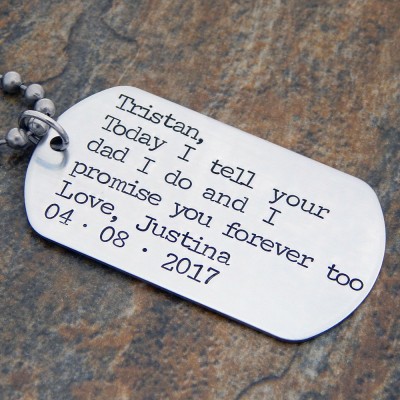 Personalized Step Son Wedding Gift - Groom's Son - Wedding Day Gift for Bride's Son - Promise him forever too Necklace or Keychain