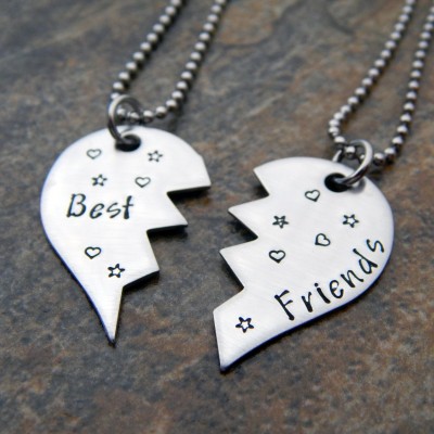 Personalized Zig Zag Heart Necklace Set - Best Friend Necklaces - Mother Daughter Necklaces - Big Sister Little Sister Necklace - Christmas