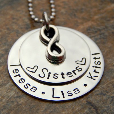 Sisters Jewelry - Personalized Jewelry - Infinity Necklace - Sisters Necklace - Hand Stamped Necklace - Birthday Gift for Her - Sister Gift