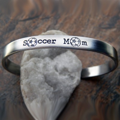 Soccer Mom Cuff Bracelet - Christmas Gift for Mom - Hand Stamped Bracelet - Custom Gift for Her - Sports Mom Gift - Soccer Ball Stamp