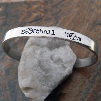 Softball Mom Cuff Bracelet - Christmas Gift for Mom - Hand Stamped Bracelet - Custom Gift for Her - Sports Mom Gift - Soft Ball Mom