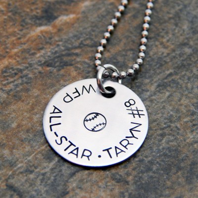 Softball Necklace - Personalized Jewelry - Hand Stamped Pendant - Custom Jewelry - Softball Player Mom Gift - Birthday Gift for Her