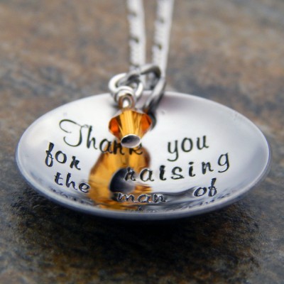 Thank you for raising the man of my dreams - Hand Stamped Necklace - Mother of the Groom Gift - Future Mother-In-Law Gift - Wedding Gift