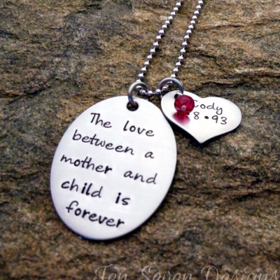 The love between mother and child is forever with heart for name and birthstone - Gift for Her - Personalized Necklace - Christmas Gift