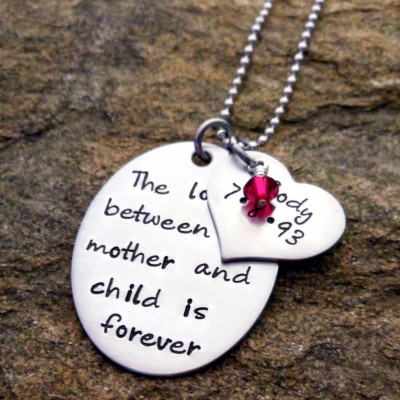 The love between mother and child is forever with heart for name and birthstone - Gift for Her - Personalized Necklace - Christmas Gift