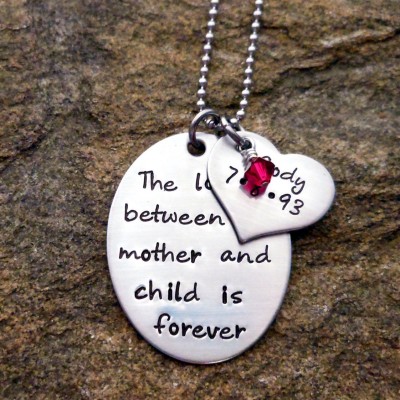 The love between mother and child is forever with heart for name and birthstone - Gift for Her - Personalized Necklace - Christmas Gift