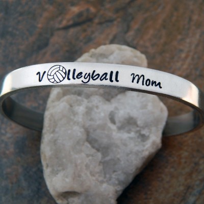 Volleyball Mom Cuff Bracelet - Christmas Gift for Mom - Hand Stamped Bracelet - Custom Gift for Her - Sports Mom Gift - Volley Ball Mom