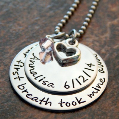 Your First Breath Took Mine Away - Personalized Mothers Necklace - New Mom - Christmas Gift - Mom Necklace Kids Name - Kids Birthstone