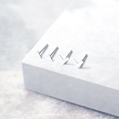 Tiny geometric studs set - sterling silver post earrings - tiny chevron earrings - two pairs of earrings set