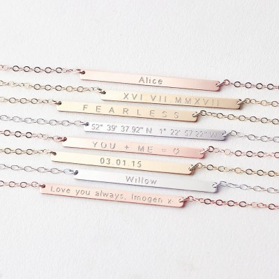 Wedding date bar necklace - mr and mrs necklace - roman numeral necklace - personalised bridal necklace - gold fill reversible bar necklace