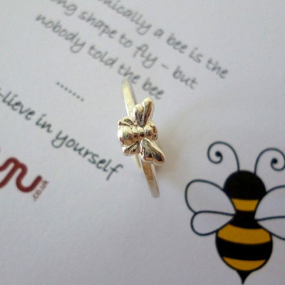 Bumble Bee Ring, Silver Bee Ring, Queen Bee Ring, Motivational Bee Ring, Bee-lieve In Yourself Ring, Silver Tiny Bee Ring, Honey Bee Ring
