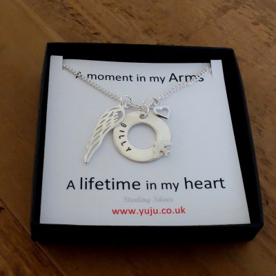 Child Loss Remembrance Necklace, Custom Engraved Handmade Sterling Silver Jewellery "A moment in my arms" Memorial, Sympathy gift for HER