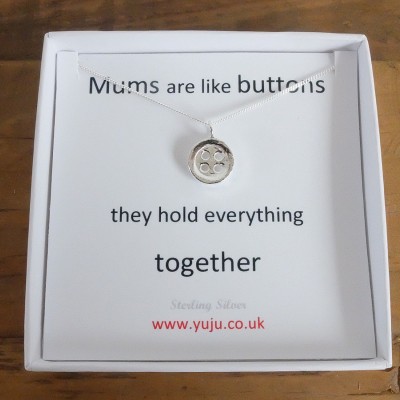Gift for Mum, Mothers Day Gift, Silver Button Necklace with Quote, Little Button Necklace, Gift for Mom, Mums are Like Buttons