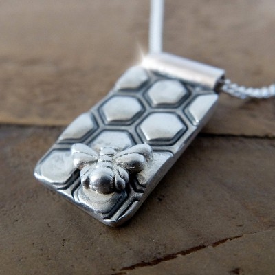 Honeycomb and Bee Necklace, Silver Honey Bee Necklace, Silver Bee Pendant, Bee Necklace, Bee Jewellery,  Honeycomb and Bee Necklace, Bees