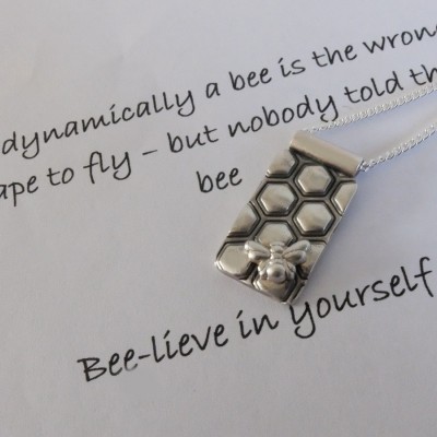 Honeycomb and Bee Necklace, Silver Honey Bee Necklace, Silver Bee Pendant, Bee Necklace, Bee Jewellery,  Honeycomb and Bee Necklace, Bees