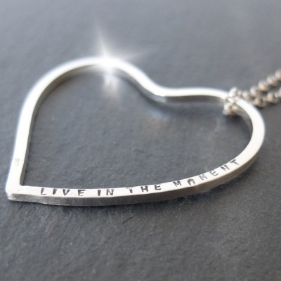 Long Personalised Heart Necklace, Silver Heart Necklace with Quote, Long Heart Pendant, Large Heart Necklace with Names, Large Heart Pendant