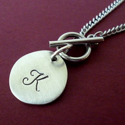 Monogram Necklace, Necklace with Initial, T-Bar Necklace, Personalised Necklace, Necklace with Initial Charm, Pewter Initial Charm Necklace