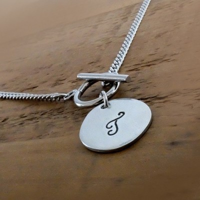 Monogram Necklace, Necklace with Initial, T-Bar Necklace, Personalised Necklace, Necklace with Initial Charm, Pewter Initial Charm Necklace