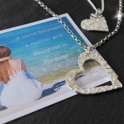 Mother Daughter Necklaces, Personalised Silver Hearts Necklace Set, Best Friends Necklace, Sisters Necklace Set, Long and Short Necklace Set