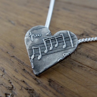 Music Note Heart Necklace. Necklace for Musician, Gift for Music Lover, Music Gift, Music Charm, Silver Heart with Sheet Music,Romantic Gift