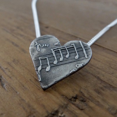 Music Note Heart Necklace. Necklace for Musician, Gift for Music Lover, Music Gift, Music Charm, Silver Heart with Sheet Music,Romantic Gift