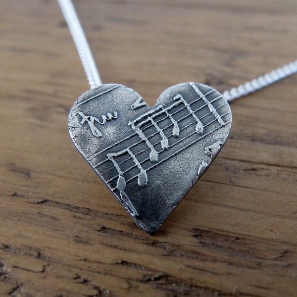 Music Note Heart Necklace. Necklace for Musician, Gift for Music Lover, Music Gift, Music Charm, Silver Heart with Sheet Music,Romantic Gift