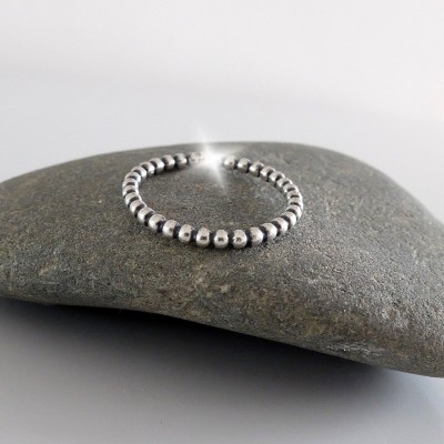 Oxidised Silver Ball Ring, Sterling Silver Bead Ring, Narrow Stacking Ring, Thin Stacking Ring, Silver Beaded Ring, Dainty Silver Ring