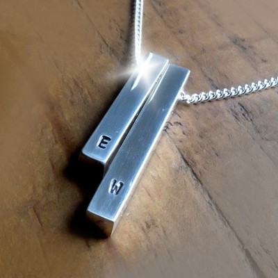 Personalised Mothers Day Gift, Silver Two Bar Necklace, Silver Necklace with Initials, Gift for Mum, Initials Necklace, Family Necklace