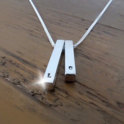 Personalised Mothers Day Gift, Silver Two Bar Necklace, Silver Necklace with Initials, Gift for Mum, Initials Necklace, Family Necklace