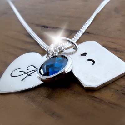 Personalised Semicolon  Charm Necklace, Survivor Semicolon Necklace, Silver Semicolon Necklace, Motivational Jewellery