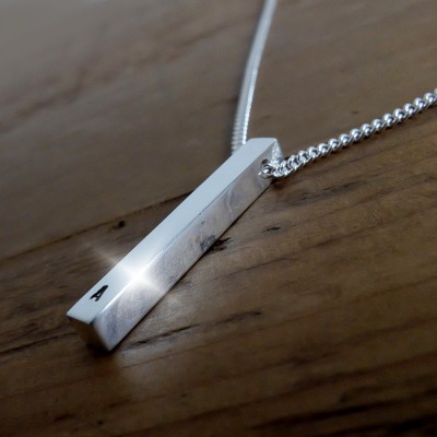 Personalised Silver Bar Necklace, Silver Rectangular Bar Necklace, Monogram Necklace, Personalised Bar Necklace, Silver Stick Necklace