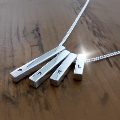 Personalised Silver Four Bar Necklace, Silver Necklace with Initials, Monogram Necklace, 4 Childrens Initials Necklace, Family Necklace