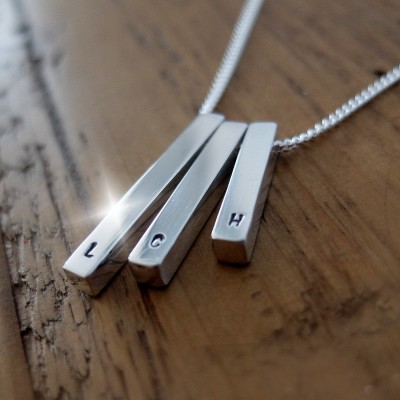 Personalised Silver Three Bar Necklace, Silver Necklace with Initials, Monogram Necklace, 3 Childrens Initials Necklace, Family Necklace