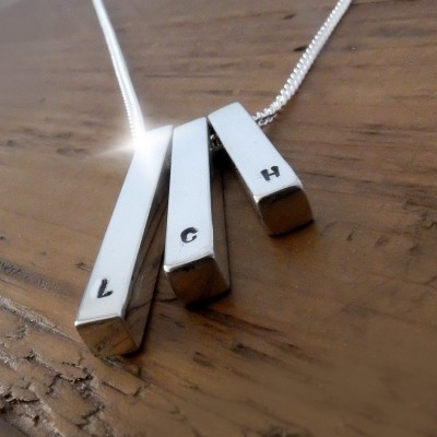 Personalised Silver Three Bar Necklace, Silver Necklace with Initials, Monogram Necklace, 3 Childrens Initials Necklace, Family Necklace