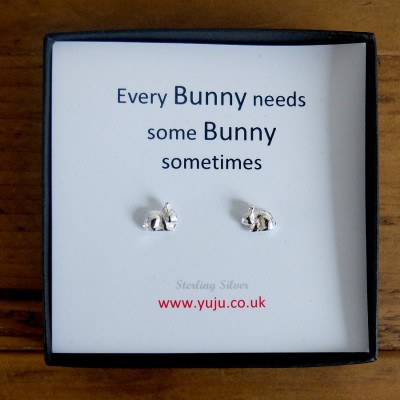 Silver Bunny Stud Earrings with Quote, Silver Rabbit Stud Earrings, Personalised Quote Gift,  Every Bunny Loves Some Bunny Sometimes