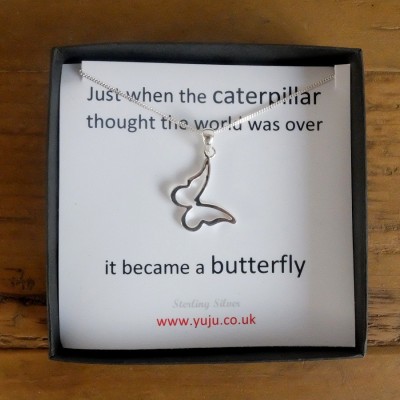 Silver Butterfly Necklace with Quote, Little Butterfly Necklace, Personalised Quote Gift, Christmas Stocking Filler, Friend Keepsake