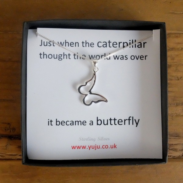 Silver Butterfly Necklace with Quote, Little Butterfly Necklace, Personalised Quote Gift, Christmas Stocking Filler, Friend Keepsake