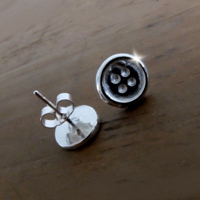 Silver Button Stud Earrings with Quote, Mothers Day Gift, Tiny Button Earrings, Personalised Quote Gift, Gift for Mum, Gift for Mom