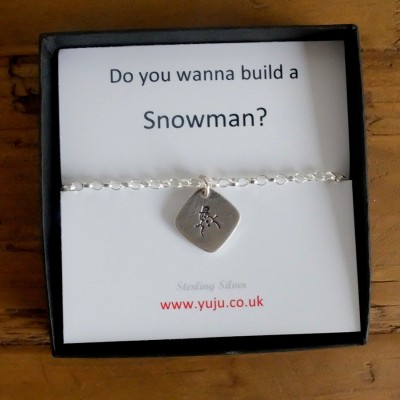 Silver Snowman Bracelet with Quote, Do You Wanna Build a Snowman, Personalised Quote Gift, Stocking Filler for Friend, Snowman Charm, Frozen