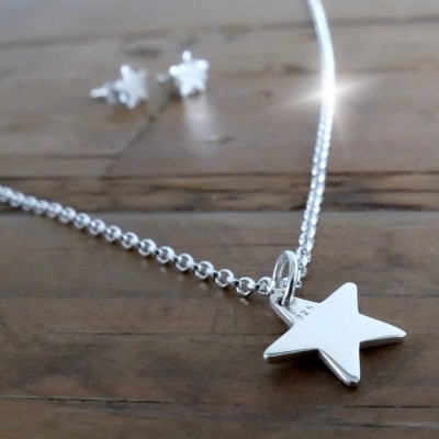 Silver Star Necklace, Little Star Necklace, Sterling Silver Star Layering Necklace on 22 inch Belcher Chain