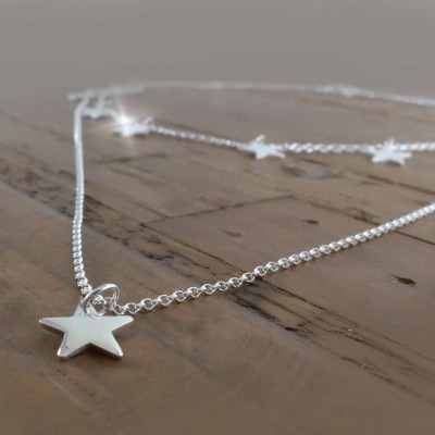 Silver Star Necklace, Little Star Necklace, Sterling Silver Star Layering Necklace on 22 inch Belcher Chain