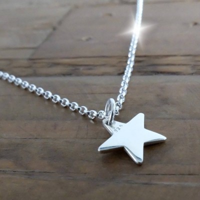 Silver Star Necklace, Little Star Necklace, Sterling Silver Star Layering Necklace on 22 inch Belcher Chain