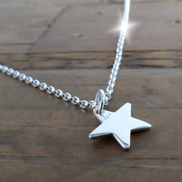 Silver Star Necklace, Little Star Necklace, Sterling Silver Star Layering Necklace on 22 inch Belcher Chain