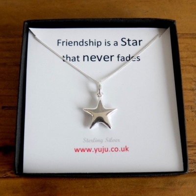 Silver Star Necklace with Quote, Little Star Necklace, Personalised Quote Gift, Friend Keepsake, Friendship Gift, Friendship Keepsake