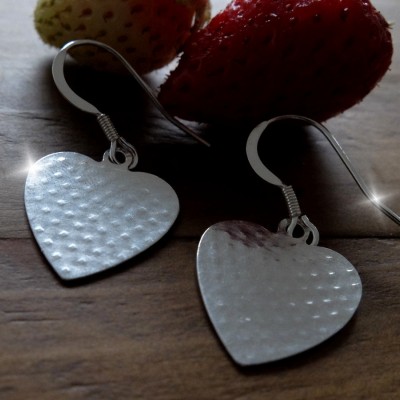 Silver Strawberry Heart Earrings, Silver Heart Drop Earrings, Silver Heart Earrings, Mothers Day Gift, Romantic Gift, Anniversary Gift