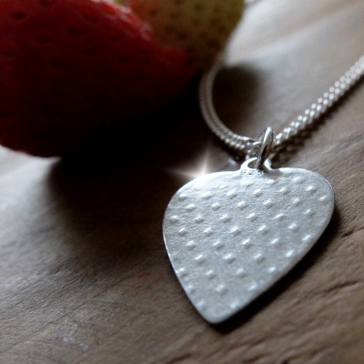 Silver Strawberry Heart Necklace, Silver Strawberry Heart Pendant, Wedding Anniversary Gift, Strawberry Necklace, Fruity Jewellery, Nature